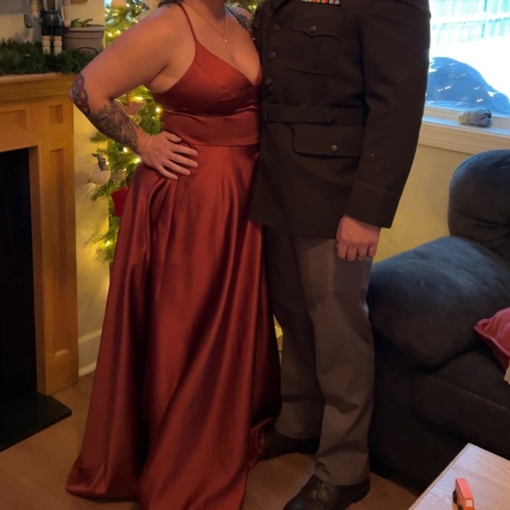 David's Bridal Satin Gown in Teracotta